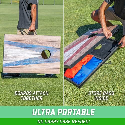 Image of GoSports 3 x 2 ft Cornhole Board Set - Portable Outdoor Toss Game for Adults & Family - Includes Set of 8 Bean Bags with Built-in Storage - Choose Your Style