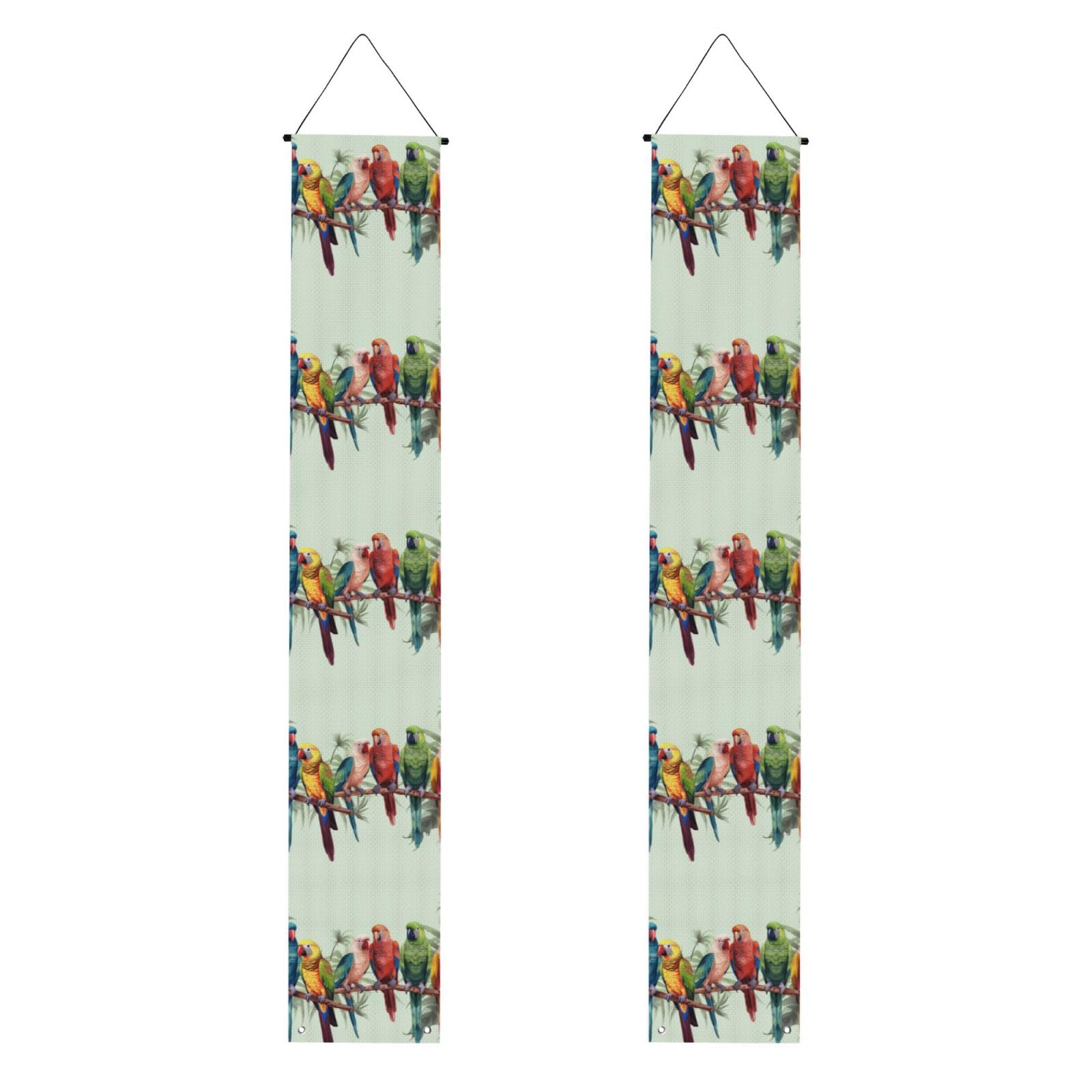 Colorful Parrots On Tree Porch Banner 2PCS, Summer Hanging Flag Party Porch Sign Front Door Hanging Decorations for Indoor Outdoor Holiday Yard Decor Wall Backdrop 71 x 12 Inch
