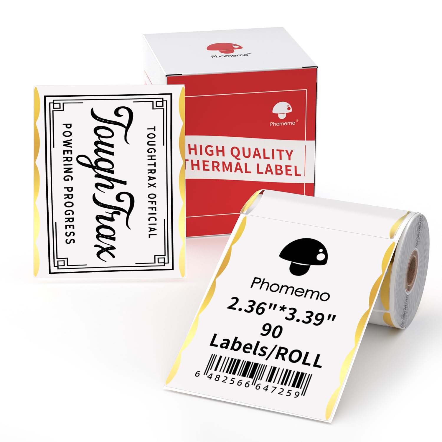 Phomemo Thermal Labels for M220/M200/M221/M250 Label Maker, 2.36"x3.39"(60x86mm),90 Labels/Roll,for Barcode,Address,Name,Logo,DIY,Home Tag,Wave Gold