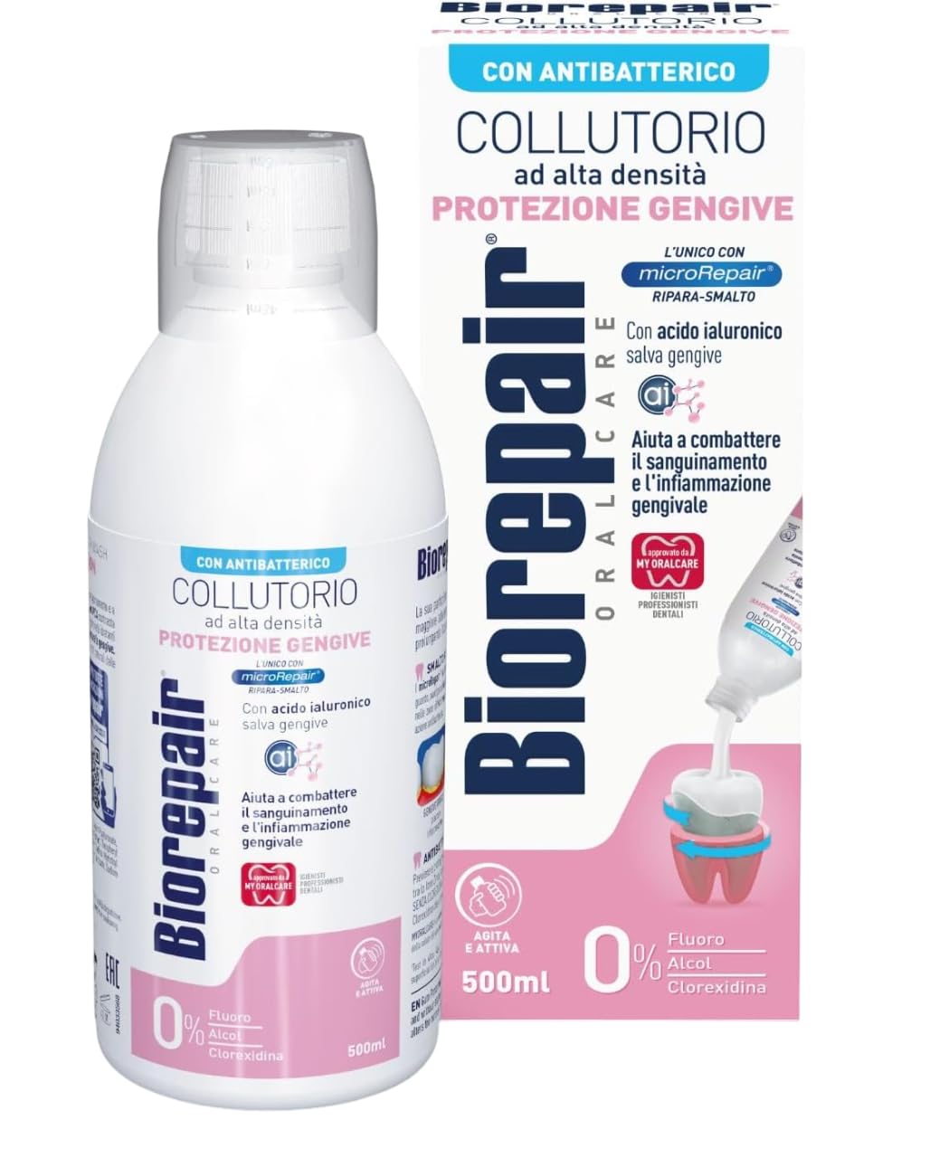 12x Biorepair, Collutorio Protezione Gengive - Mundspülung Mundwasser mit Hoher Dichte, Schutz vor Zahnfleischbluten, Fluoridfrei, alkoholfrei 500ml + Beni Culinari Kostenloser Schlüsselanhänger