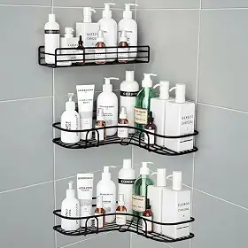 Kit 3 Suportes Porta Shampoo Organizador Prateleira Canto Banheiro Para Sabonete Nicho Para Box Com Adesivo Sem Furar a Parede Premium