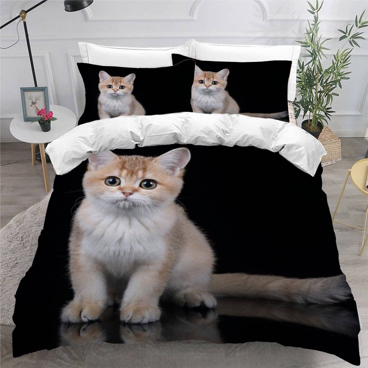 Housse de couette chat 140x200 en microfibre douce zippée pour lit enfant