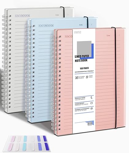 Paquete de 3 cuadernos a rayas, cuadernos en espiral de 8.5 x 11 pulgadas para el trabajo, la escuela y el diario con papel rayado de 110 GSM,