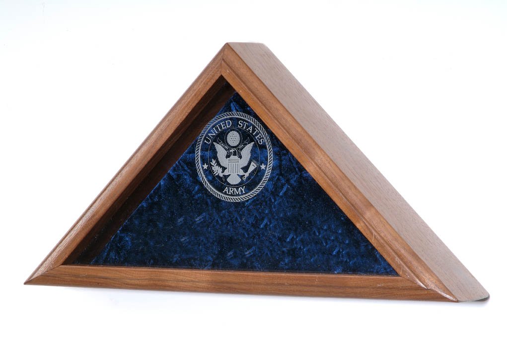 Military Veteran Funeral Burial Flag Display Case - Includes Laser Engraved Military Emblem on The Glass Front - for 5x9.5 Burial Flag (Navy Emblem)