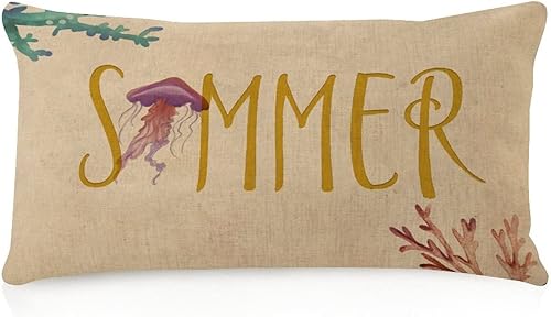 Miniatura 1 de Nautical Beach Ocean Theme Starfish Body Pillow Cover 12x20 Linen Aztec Toss Long Lumbar Throw Pillow Covers Turtle Sea Life Seaturtle Seahorse