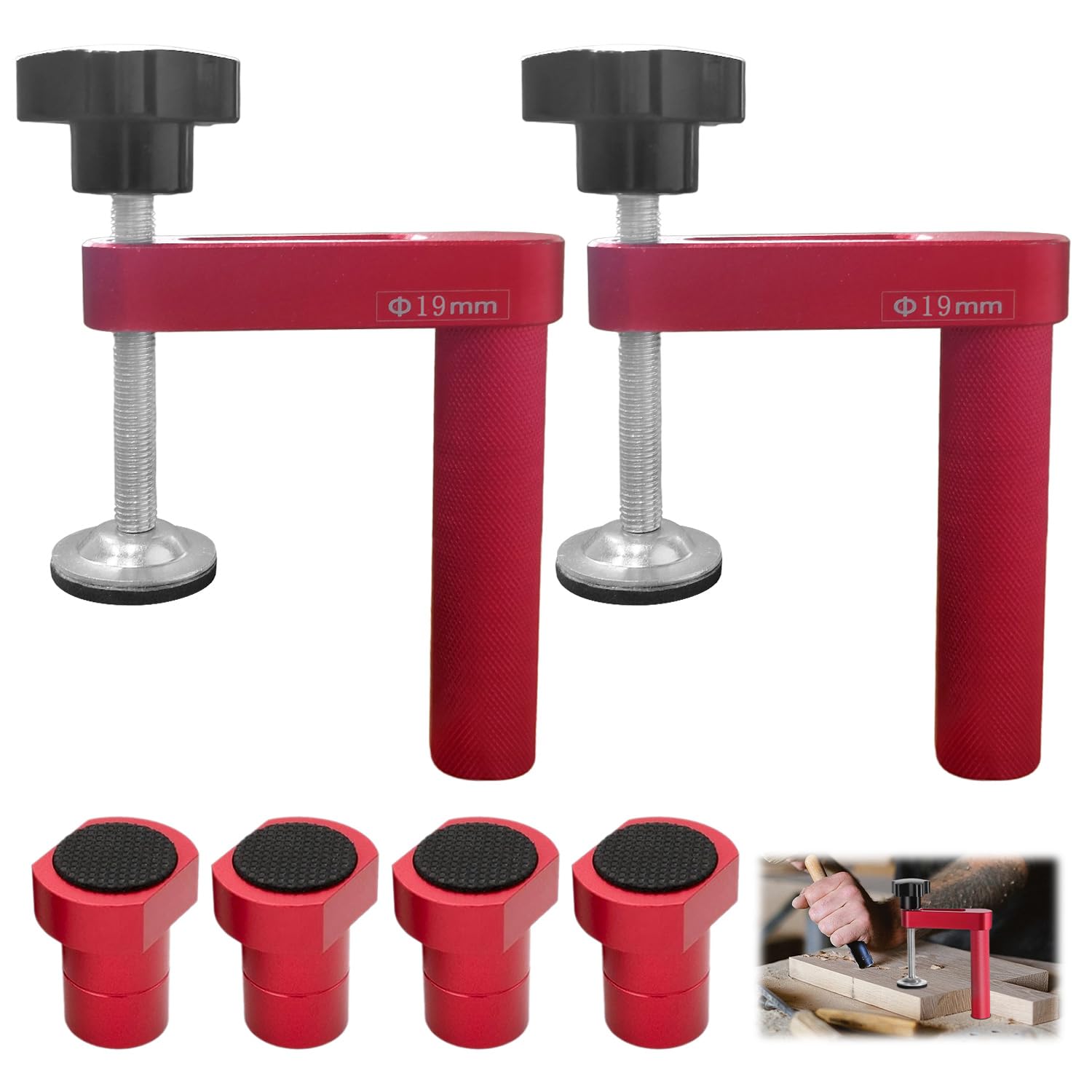 Outils de Serrage D'établi, Plage de Serrage 0-80 mm, Avec Supports Antidérapants, Pince de Table en Aluminium, Robuste et Durable, pour Le Travail du Bois et L'artisanat (Rouge)