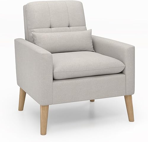 Miniatura 9 de KOMFOTT Sillón decorativo copetudo, moderna silla de ocio con almohada de cintura, respaldo cómodo y reposabrazos ergonómico, tela transpirable y
