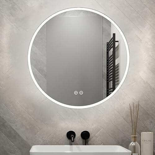 Espejo de baño LED redondo con luz para tocador 24 pulgadas con luces delanteras espejo de tocador iluminado frontal antivaho montado en la pared