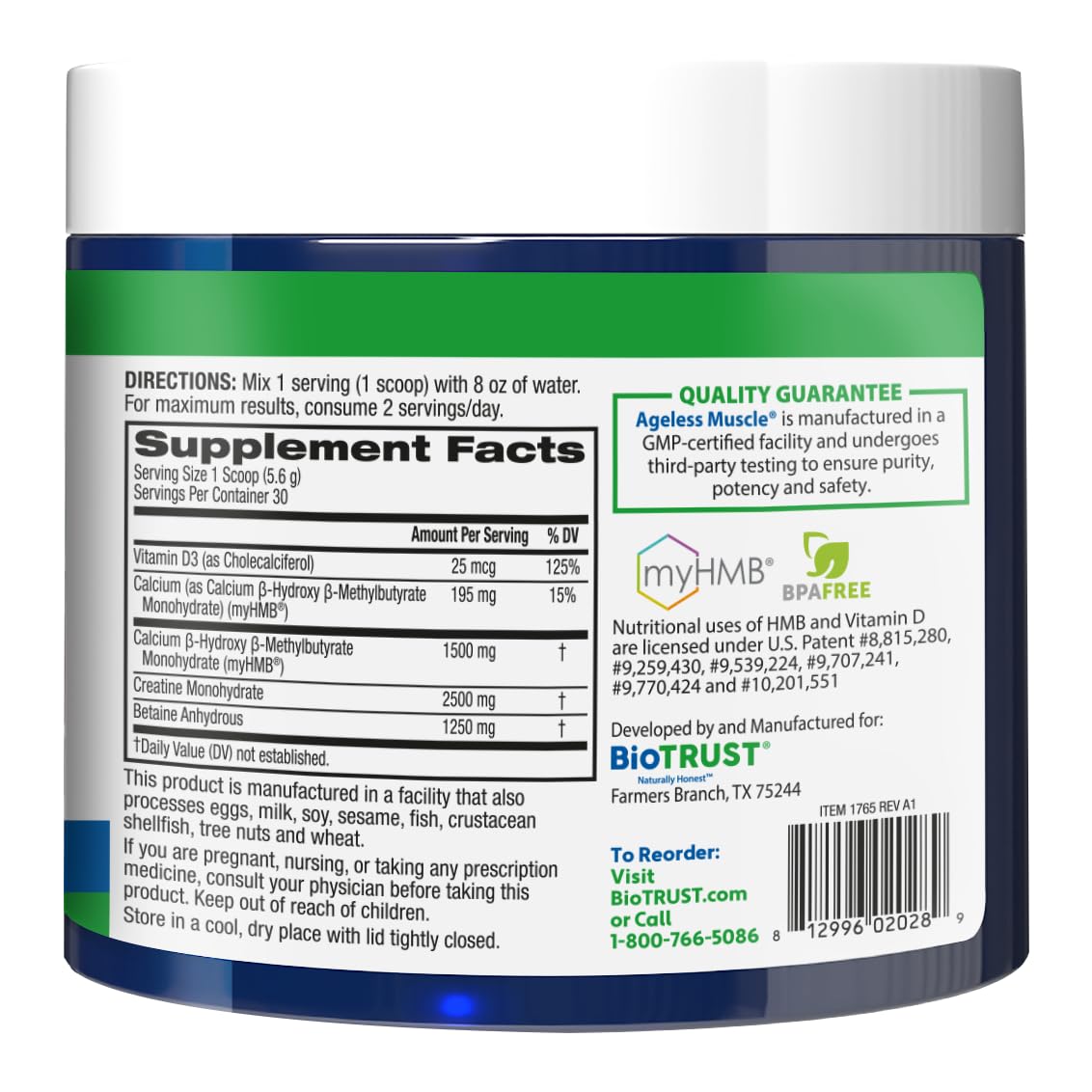 BioTrust Ageless Muscle Builder Unflavored - Creatine, HMB & D3 30 Servings — Amazon image 9