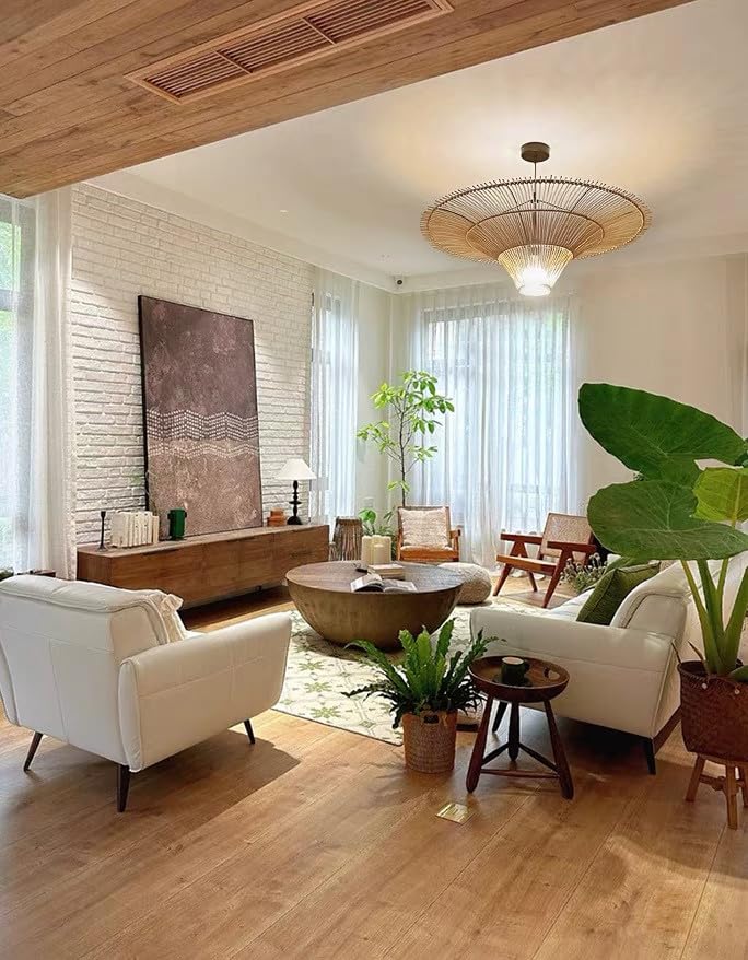 Image of Bamboo Hanging Light for Balcony | Ratten Lamp Shade for Living Room | Cane Indoor Outdoor Light | Ceiling Hanging Light for Decoration | Style Umberella` (Extra Large)