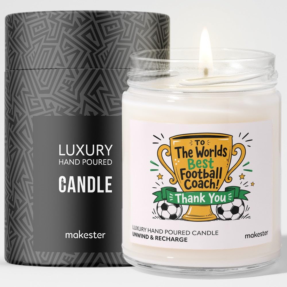 Football Coach Gifts - Luxury Soy Wax Candle - Vanilla, Jasmine, Sugared Almond - Makester