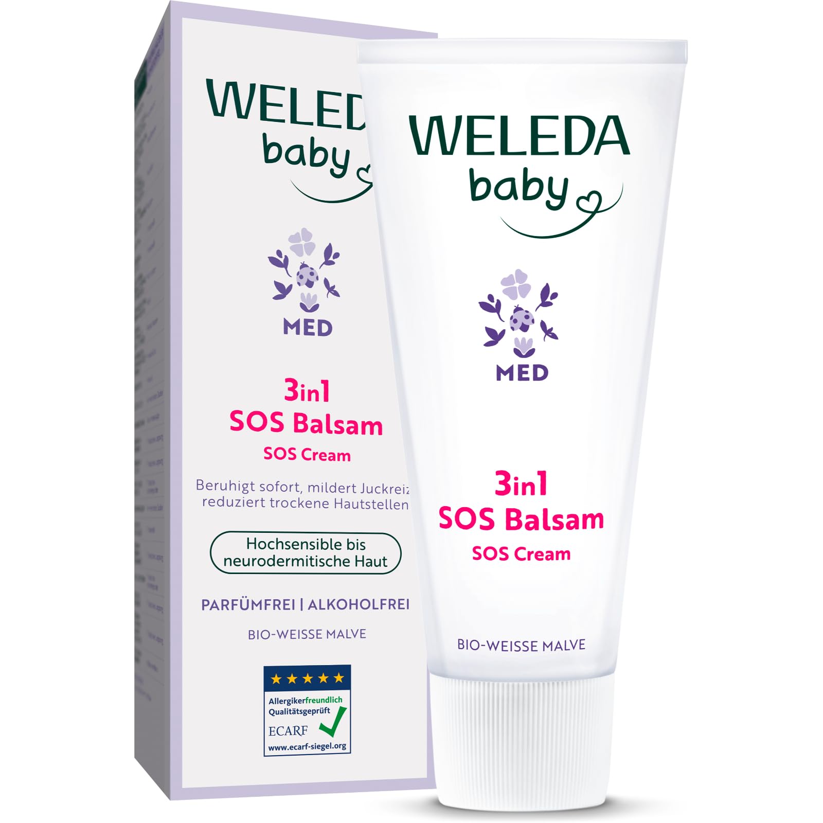 WELEDA Bio Baby Med 3in1 SOS Balsam mit Weißer Malve - Naturkosmetik Pflegecreme für hochsensible Babyhaut (1x 50ml)