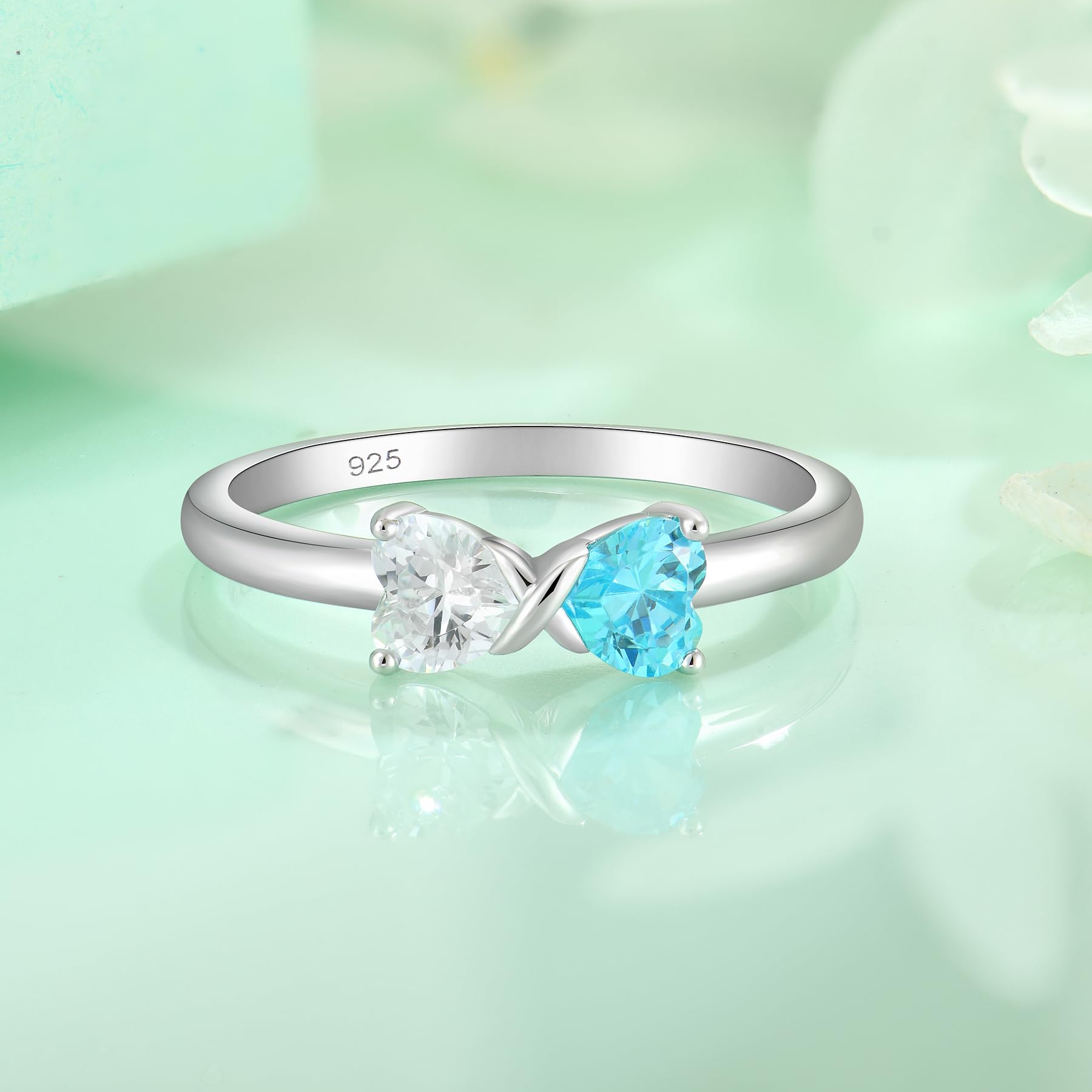 starchenie Anillo Mujer Plata de Ley 925 con Circonita Corazón lazo Promesa Joyeria Aniversarios San Valentín