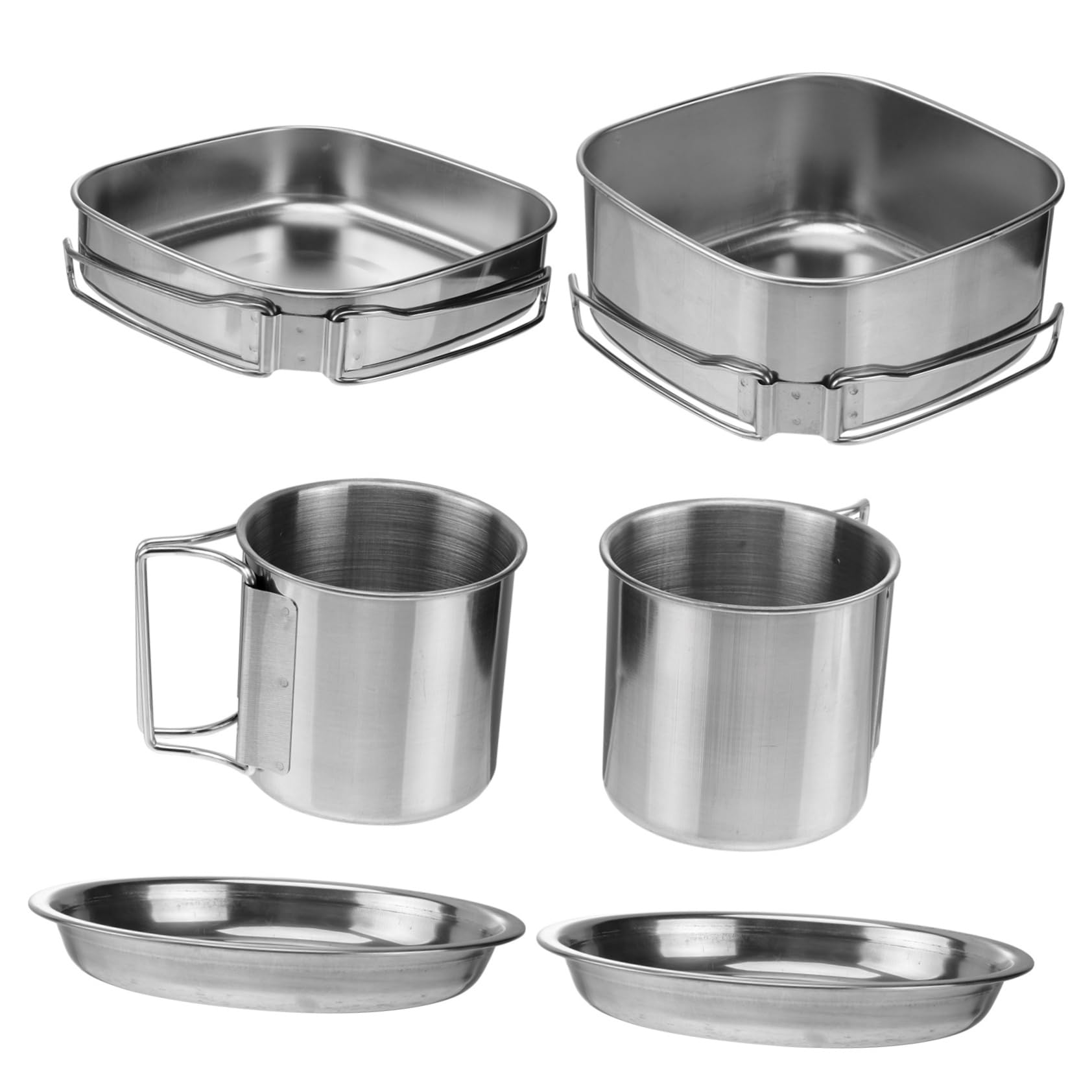 Batterie Cuisine En Acier Inoxydable Multifonction 6 Pièces Pour Camping 3-4 Personnes Poêle Et Casserole Pliables Poignet Isolation Thermique Ensemble Barbecue Randonnée Camping