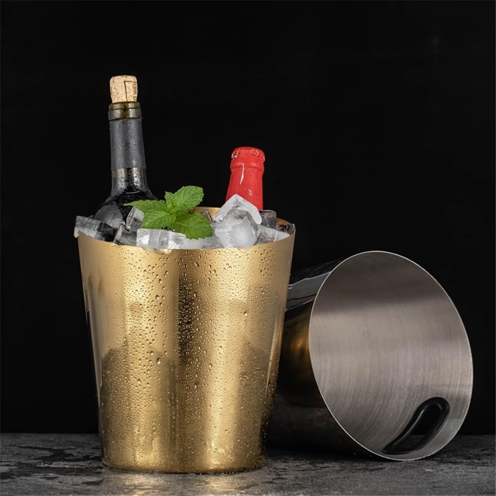 Cubo de Hielo Cubo de champán, Cubo Hielo Biselado, Acero Inoxidable, for Vino casero, Moda for Bar Cubo de Hielo frío para Barra(Gold)