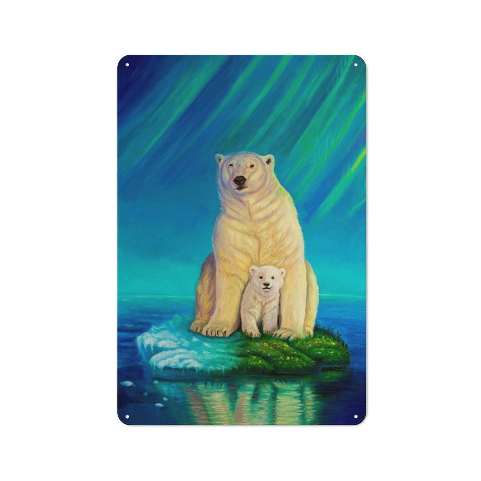 Country Country Metal Sign 30x20cm Featuring Ice Bear Painting Aurora, Rustic Kitchen Decor for Cottage, Kitchen, Hallway Or Breakfast Nook