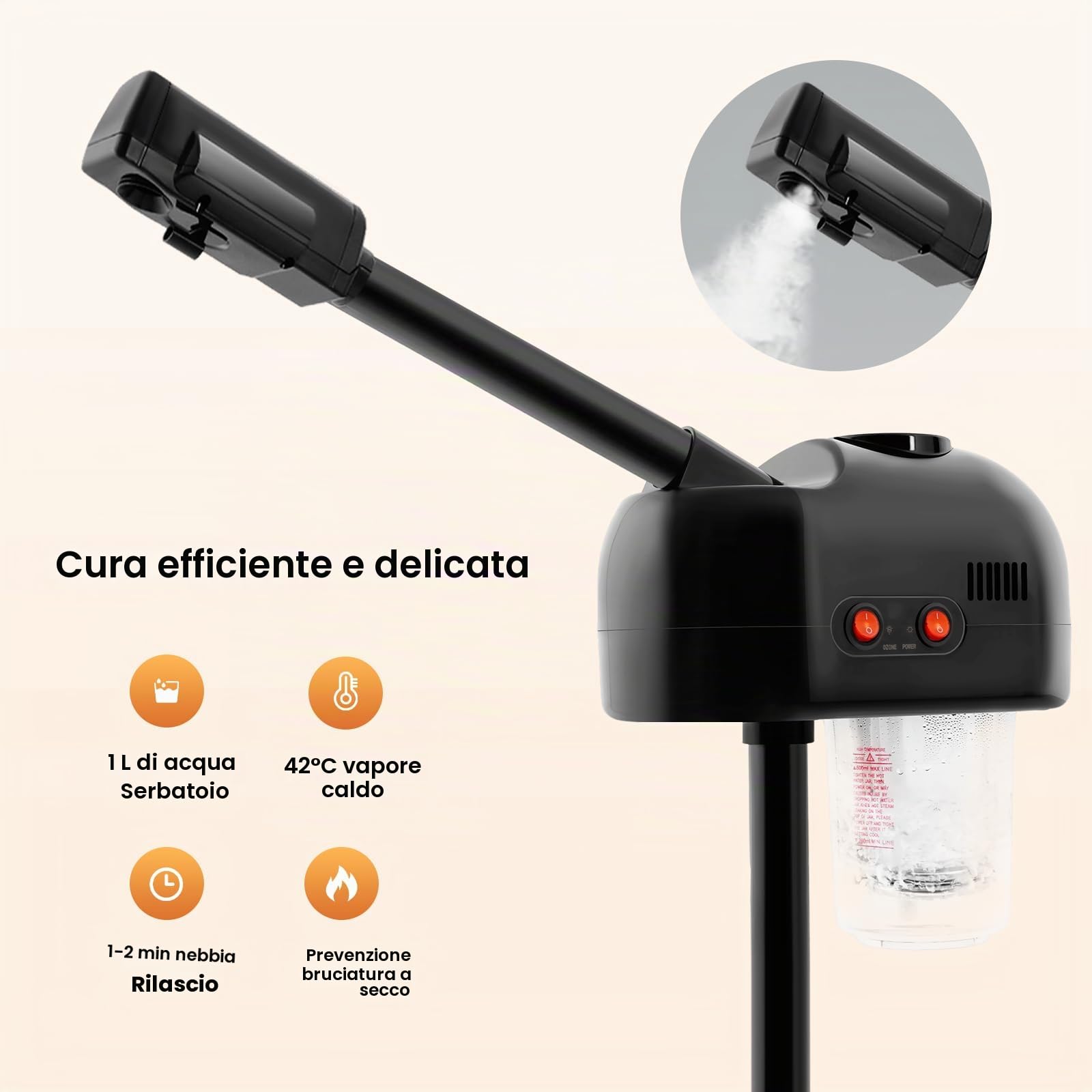800W Vaporizzatore Viso Professionale 42 ℃ Spruzzatura a Caldo Vaporizzatore Estetica Viso Professionale Nanotecnologia Vapore Viso Pulizia 750ml Serbatoio dell'acqua con Ruote Universali