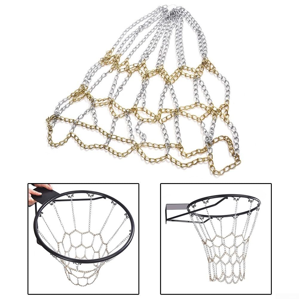 Rete da basket in metallo, stile catena per allenamento all'aperto e interno, costruzione in ferro con fibbia stabile installazione adatta per campi