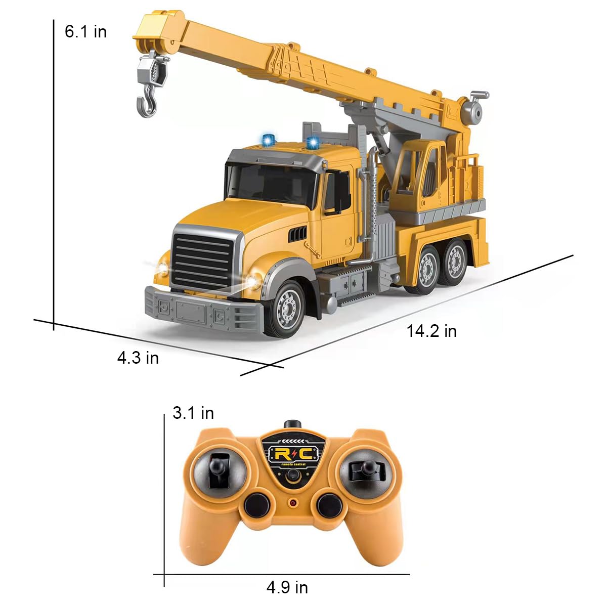 Remote Control Crane Truck Toy for Boys - RC Crane Truck with Light & Sound, 6 Channel Construction Toy, Electronics Hobby Toys for Kids Boys Child