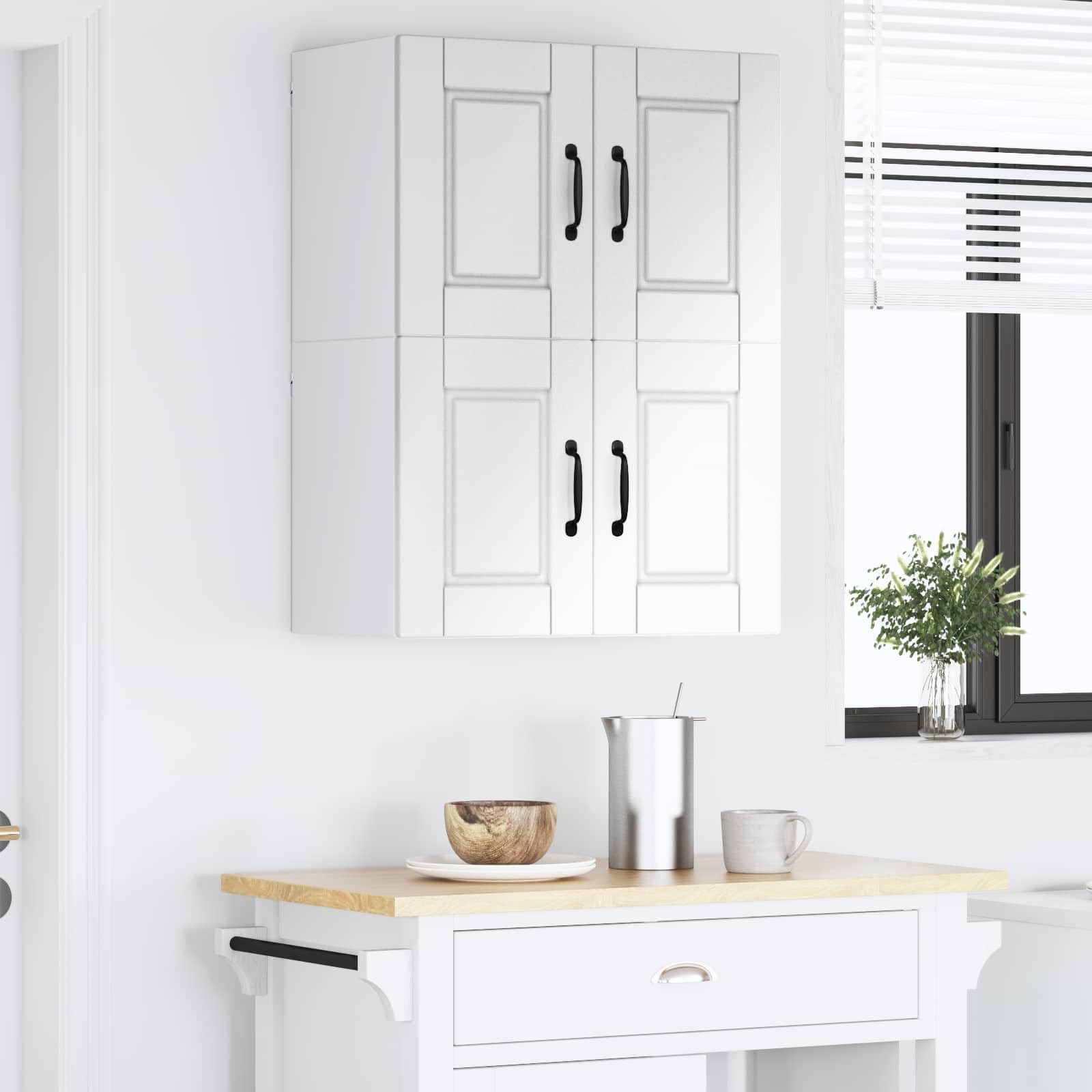 Lot de 2 Meubles Hauts de Cuisine Blanc Brillant 60x31x40 cm - Armoires Murales de Rangement en Bois d'Ingénierie pour Vaisselle et Épicerie - Élégant Placard Suspendu Moderne