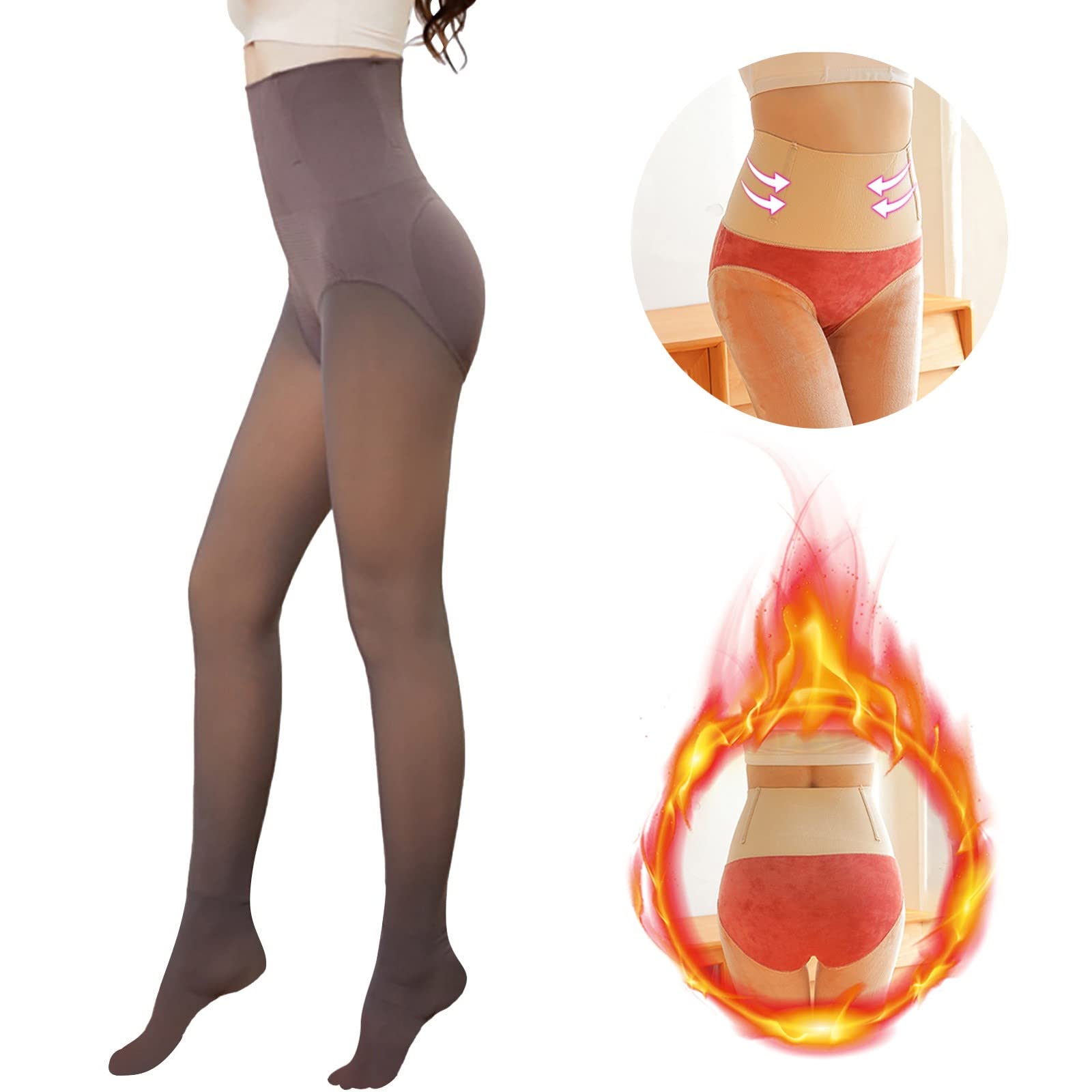 Collants Femme Collant Fantaisie Femme Collant sans Pied Chaussette Grande Taille Coton Leggs Effet Peau Nue Collants Thermiques Marron Sexy Effet Chaussette Incassable Bas sans Pied Noir Legging