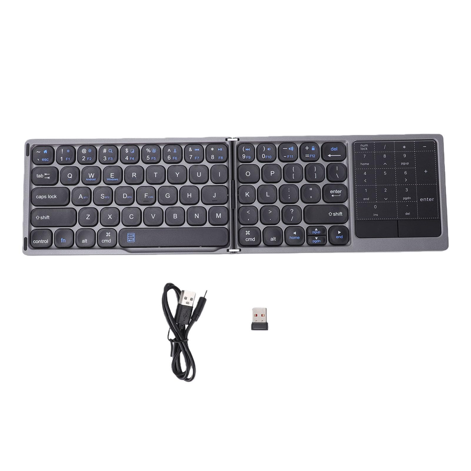 Bewinner Tastiera Bluetooth Pieghevole con Touchpad 2 in 1 e Tastierino Numerico, Tastiera Wireless 2.4G, Abbinamento Multidispositivo per Tablet, Telefoni Cellulari, Laptop