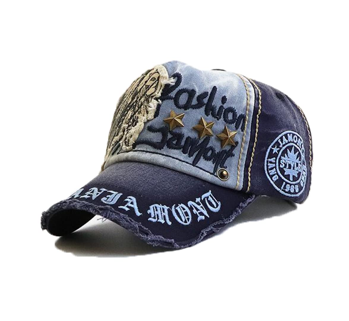 CHENNUO Vintage Distressed Baseball Cap Mens Snapback Trucker Hat Casual Fashion Cap (Navy Blue)