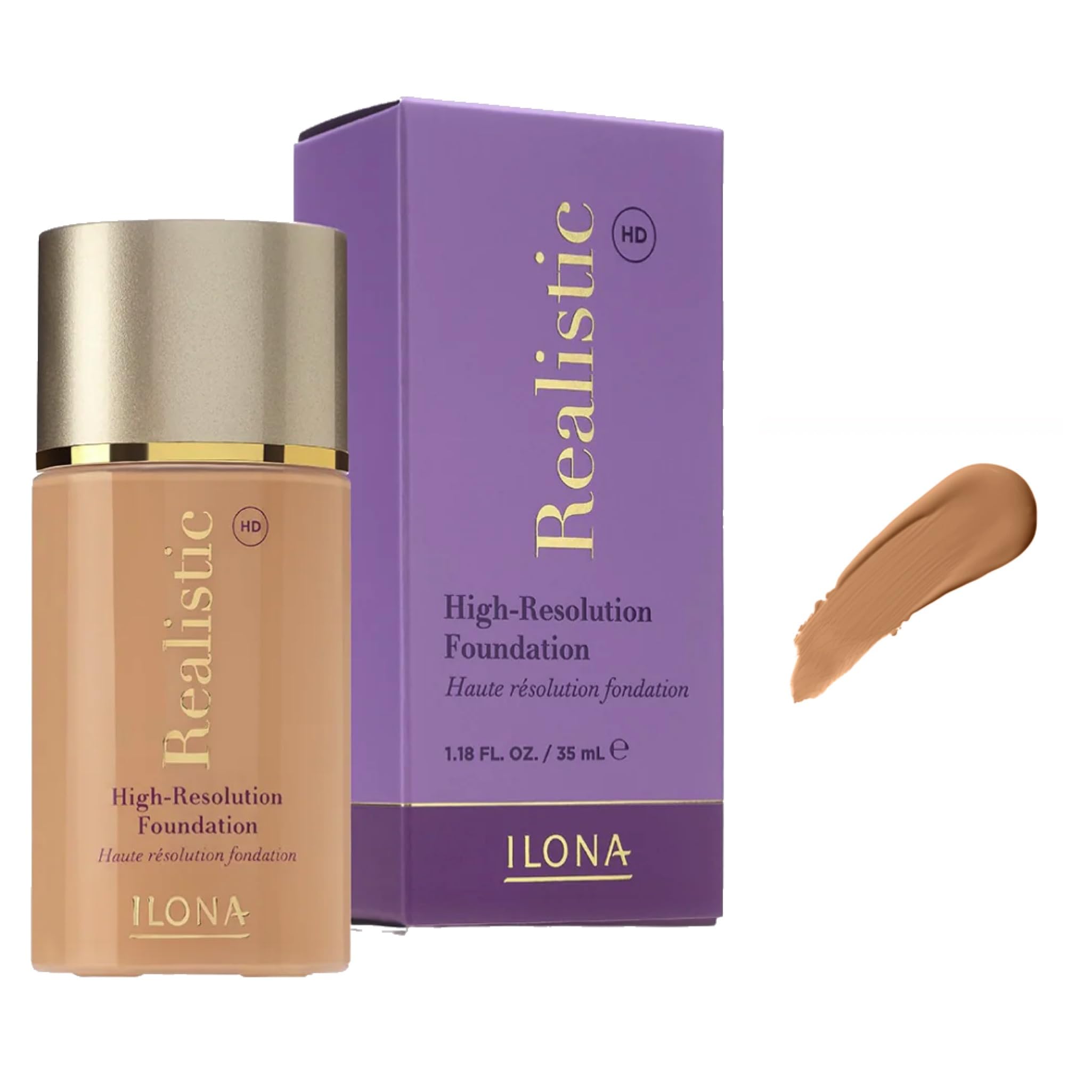 ILONA Realistic™ HD High-Definition Makeup Foundation | 1.18 Fl Oz | Real Amber 1.18 Fl Oz (Pack of 1) Real Amber