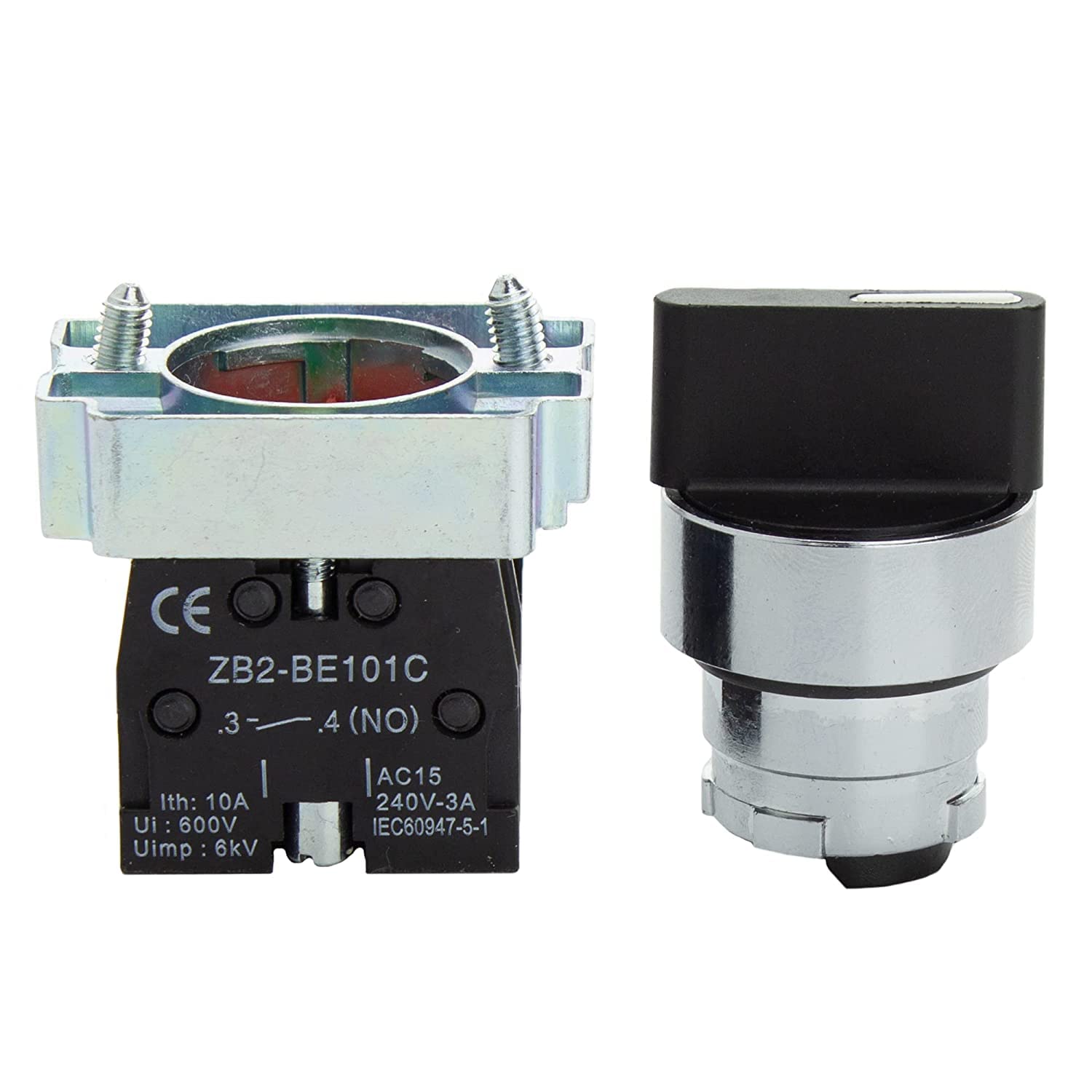 Rotary Switch - 2-Position Selector Switch Maintained - 22mm Mounting Hole - Electric NO NC Latching - 220VAC Voltage and 10A Contact Current - (2 Pack)