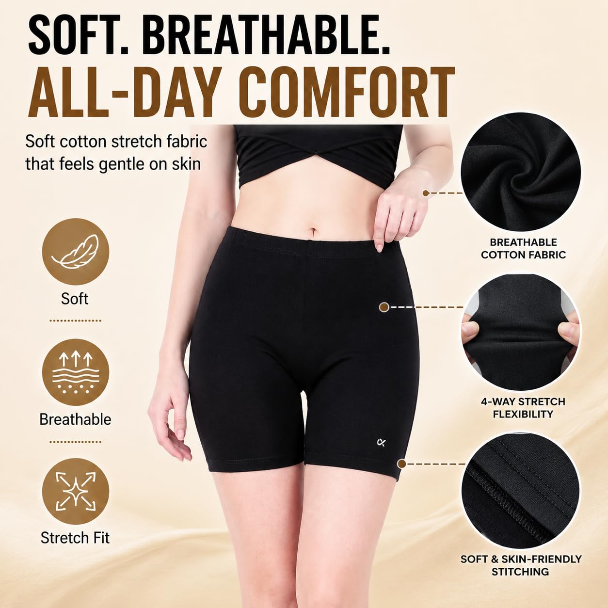 XJARVIS Pantaloncini da ciclismo da donna in cotone elasticizzato a vita media traspirante palestra allenamento yoga corsa allenamento anti attrito