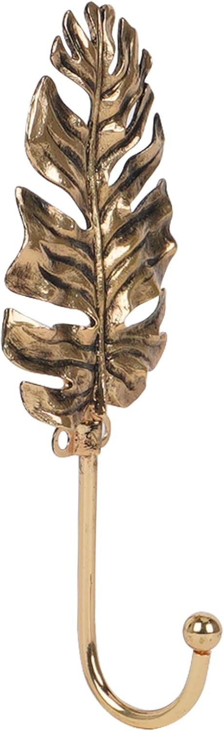 SOFFEE DESIGN 2pcs Golden Single Hooks 3D Leaves Retro Style for Room Wall Decoration, Coat Hat Scarf Hanging Hanger Entry Heavy Hooks Summer Beach Decor Bright Black Gold