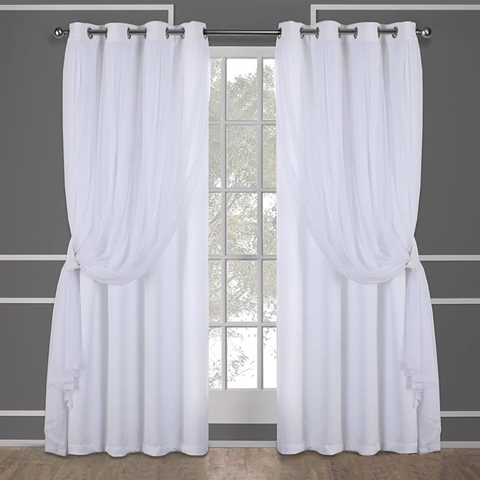 2pcs Premium Bedroom Blackout Curtains, Double Layered Thermal Insulated Curtains Tulle Sheer Curtains for Living Room Dining Office Window(W*H:132x160cm(52x63inch), White(Grommet Top))