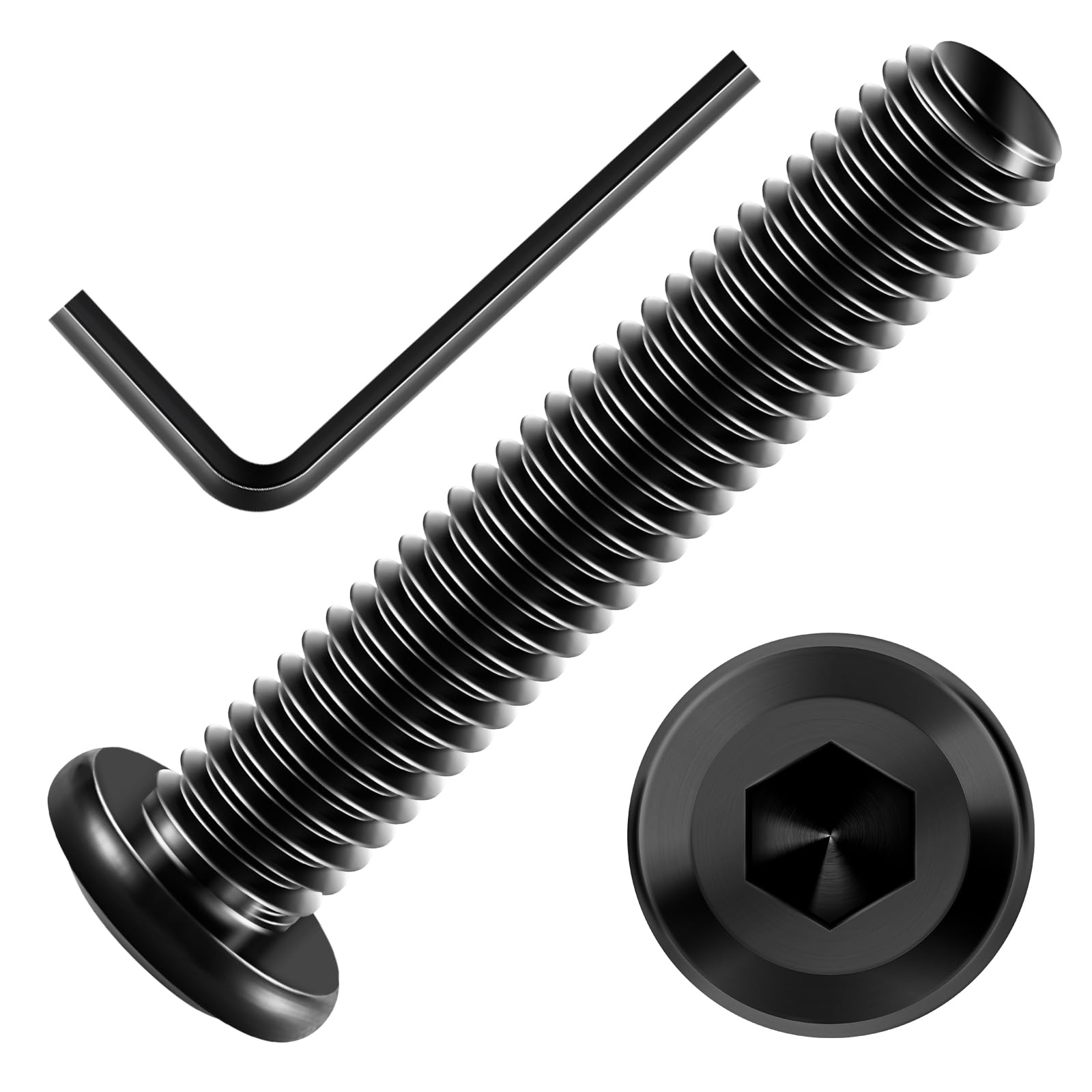 Mywish M10 x 50mm 20Pcs Flat Head Hex Socket Cap Screws Bolts, 304 Stainless Steel Furniture Bolts Full Thread & Hex Spanner, Black Oxide