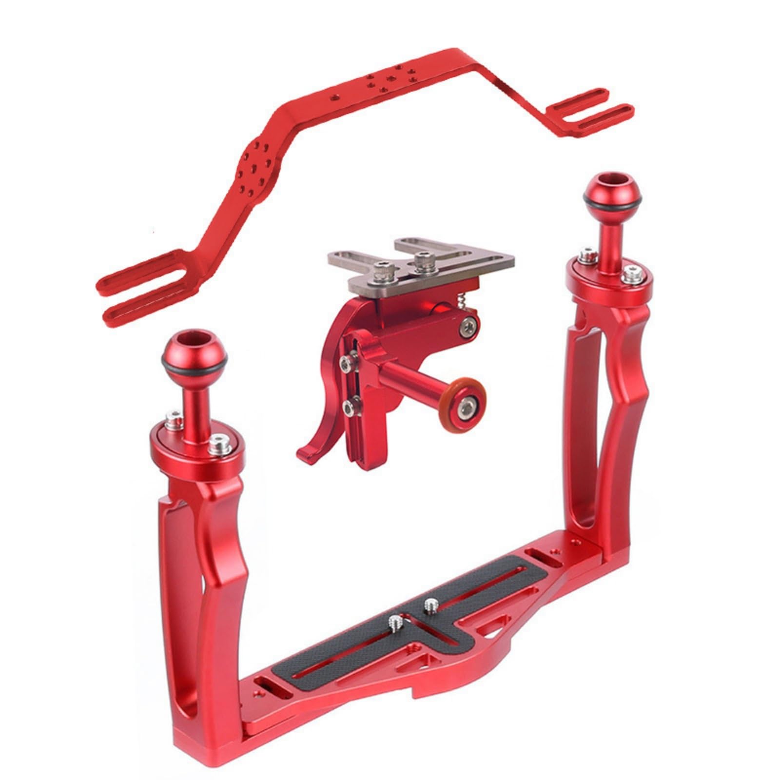 Milageto Soporte para Cámara Soporte de Cámara Accesorio Empuñadura Doble Trípode Jaula de Acción Aleación de Aluminio Robusta Puntos de Expansión con Tornillo, Rojo, Style to 1
