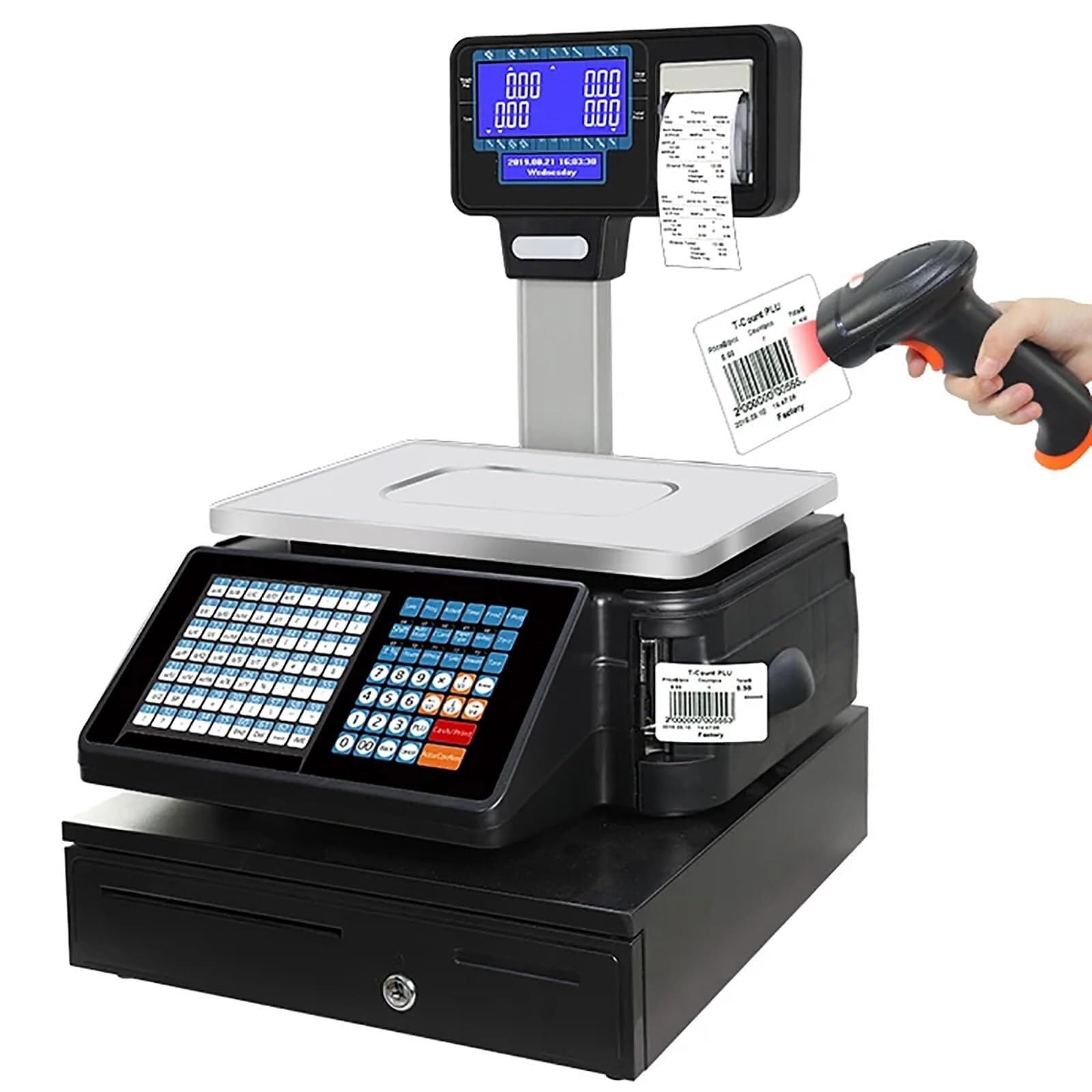 MYUYEE Digital Price Computing Scale With Thermal Printer, 30Kg/66Lbs, Dual Lcd Display, Label & Receipt Printing, Electronics Printer