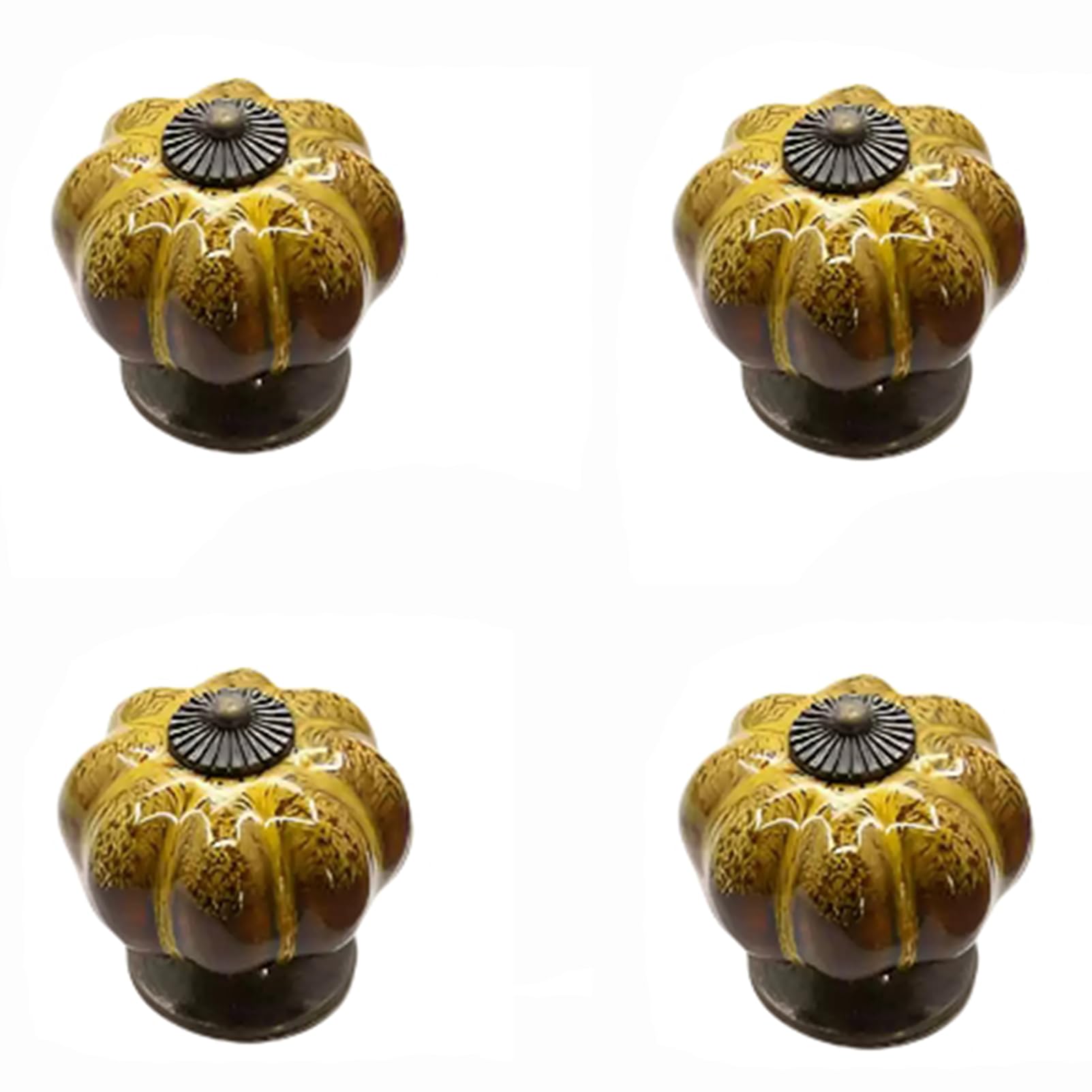 Rswzsfl Yellow 4 Pcs Ceramic Cabinet Knobs Pumpkin Shaped Ceramic Door Knobs Vintage Drawer Knobs Furniture Knobs Antique Cupboard Handles For Kitchen Dresser Wardrobe (Yellow)
