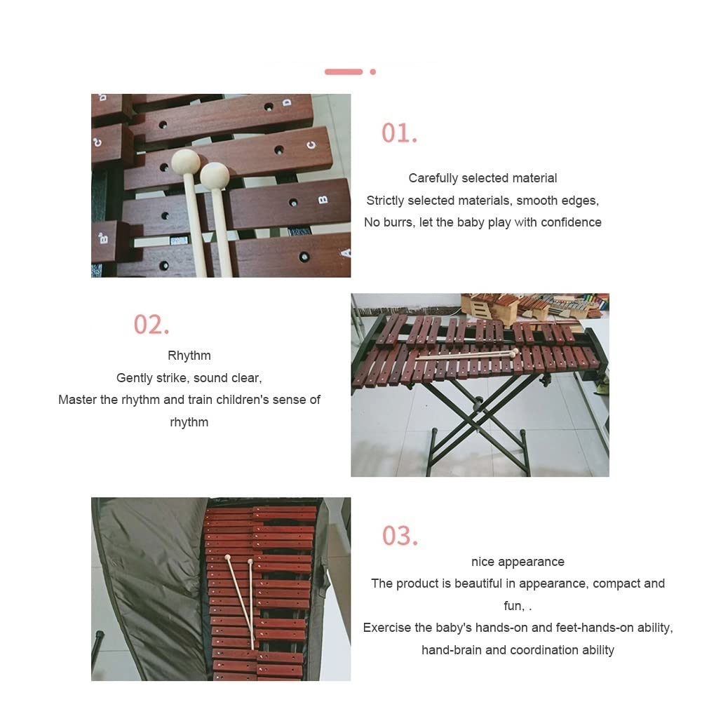 Juego de Instrumentos de percusión Glockenspiel xilófono de Madera Profesional de 37 Notas para niños Adultos Jugadores Profesionales con Soporte para Bolsa de mazo