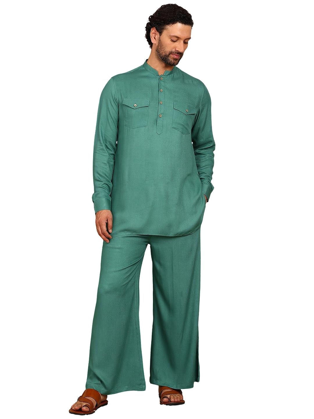 see designs Men's Full Sleeve Mandarin Collar Viscose Rayon Solid Pathani Set-picture-20