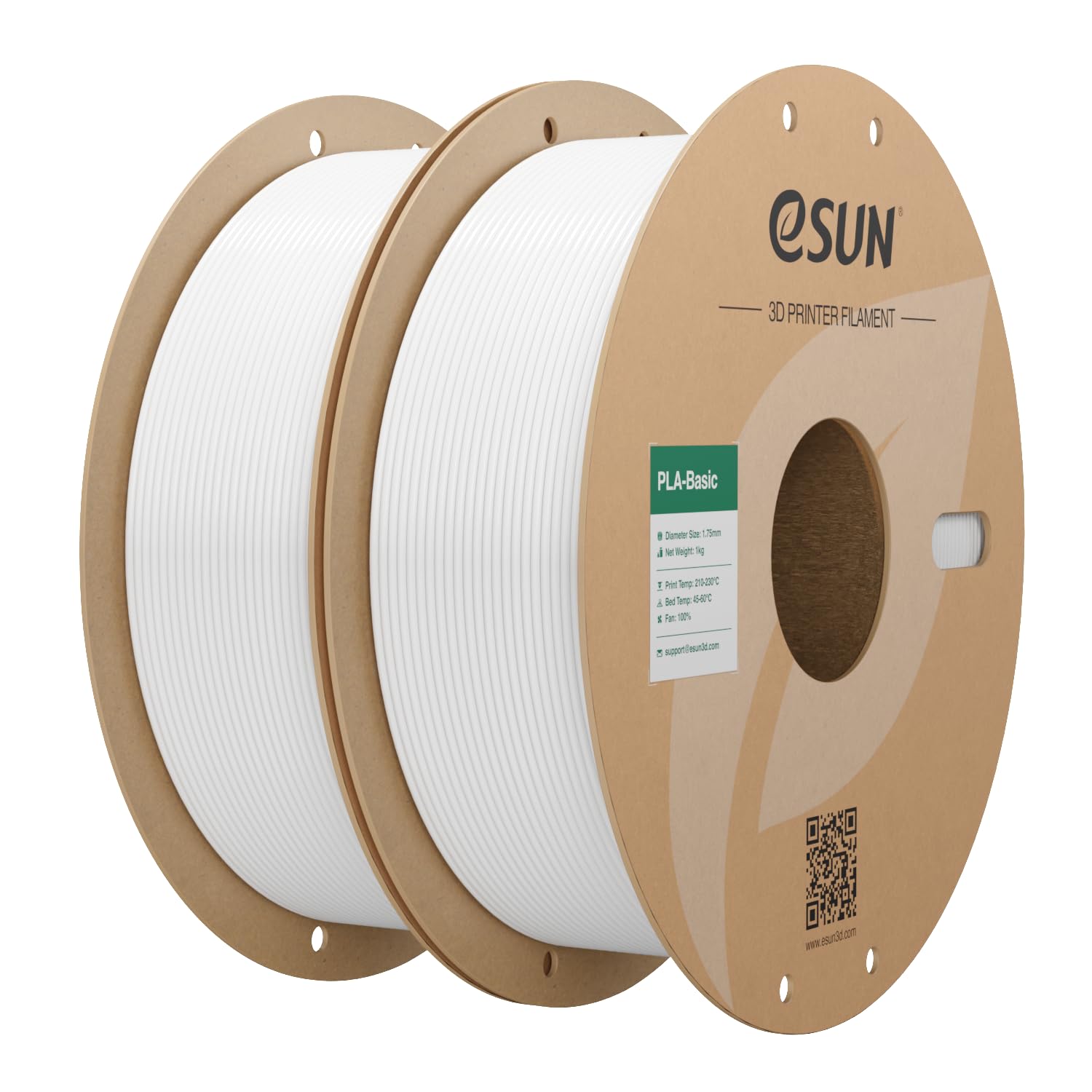 eSUN Filamento PLA 1,75 mm, filamento di Basic PLA per stampante 3D Precisione dimensionale +/- 0,03 mm, 1 kg per bobina, 2 bobine di filamento 3D per stampa 3D, Bianco Freddo