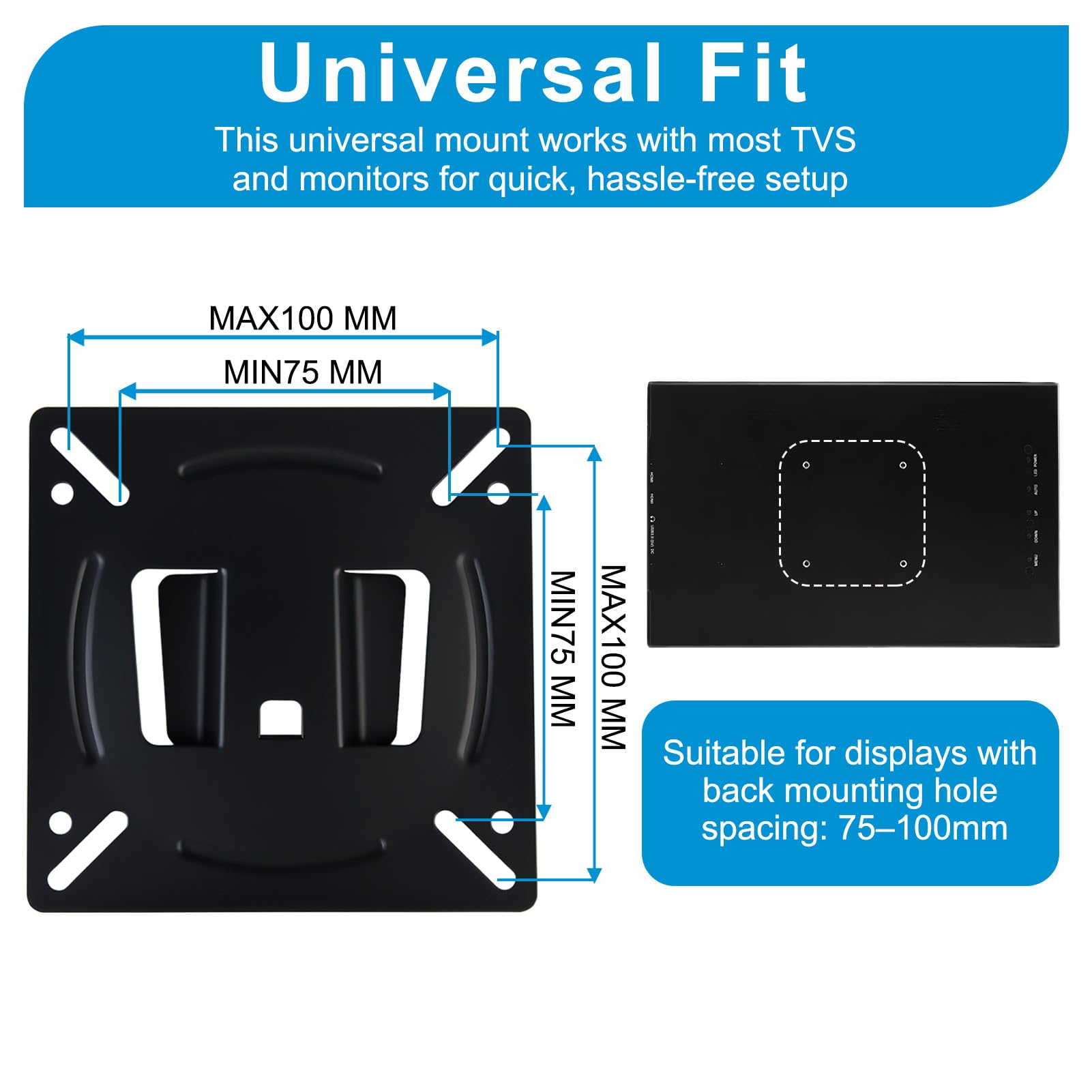 Monitor Wall Mount for 14-27 Inch TV Computer, Universal Fixed Low Profile Wall Bracket, VESA 75x75 100x100mm, Ultra Slim 12mm, Max 33lbs, Small TV Mount for RV Camper Office — view 2