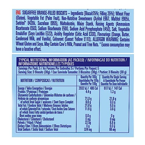 Image of Tiffany Sugar Free Orange Cream Sandwich Biscuits,162g | Healthy Snacks for Diebetic | Sweetened With Splenda