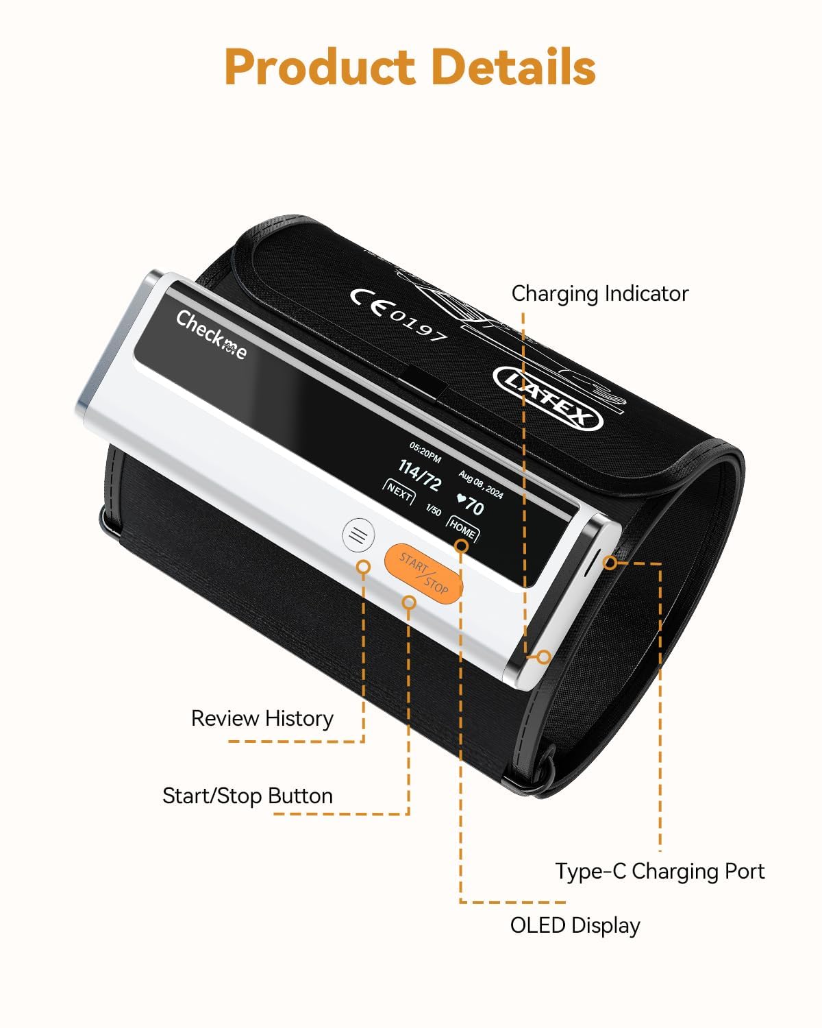 Checkme Bluetooth Blood Pressure Monitor for Home Use, Upper Arm Blood Pressure Machine with Wireless Large BP Cuff, Portable Digital BP Monitor, Reports for iOS & Android