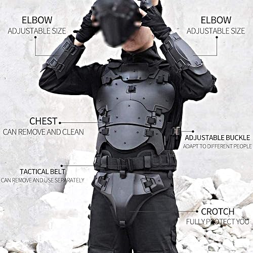 Miniatura 4 de Chaleco Airsoft Body Armor Cosplay Chalecos tácticos ajustables Molle Protector de pecho Set Paintball Combat Gear Disfraces, Negro -