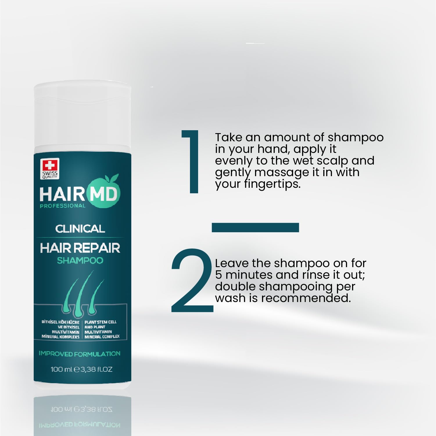 HairMD Transplant Clinical Repair Shampoo, 100ml Biotin Shampoo for Hair Growth Protects Post-Transplant Scalp - Reduces Itching and Redness - Prevents Hair Loss