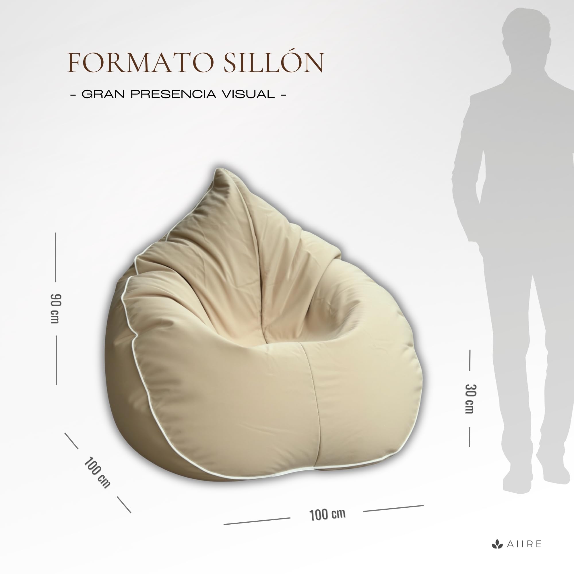 Aiire Puff Exterior Jardín en Olefina - Sofa Puf con Relleno Incluido XXL de Diseño para Terraza, Jardín o Piscina - Bean Bag Chair Salon o Decoracion Habitacion Juvenil Beige [100x100x90]