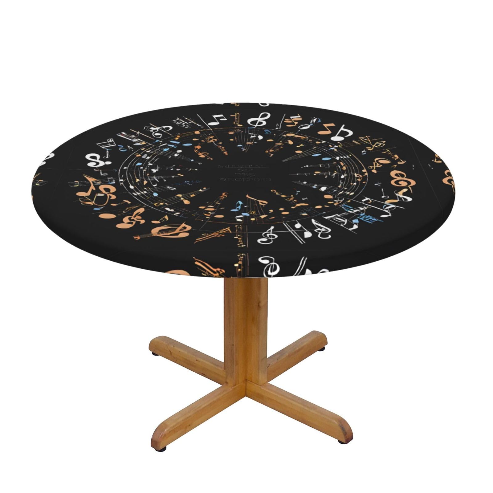EZDLOWVBA Music Notes print Round Tablecloth with Elastic Fits Tables Outdoor Tablecloth,Stain Resistant Table Cover for Kitchen Dining Parties