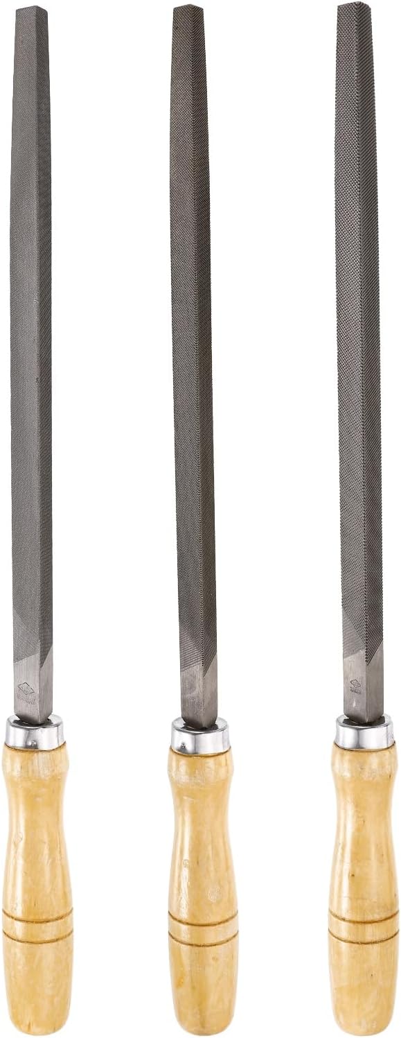 HARFINGTON 3pcs Triangle Coarse/Medium/Thin Cut File 12" Double Cut Teeth High Carbon Steel Hand Rasp File Wood Handle for Metal Wood Deburring Removing