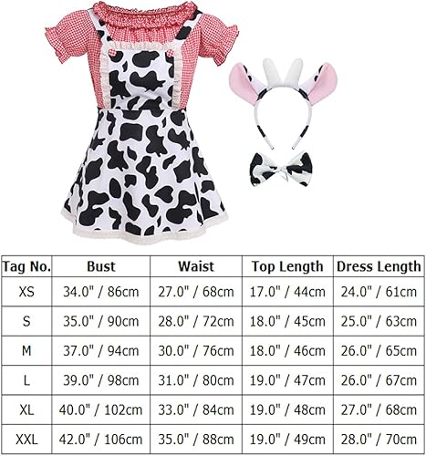 Miniatura 6 de IMEKIS Disfraz de vaquera occidental para mujer, disfraz de Halloween de vaca + vestido con estampado de vaca + diadema + corbatín para cosplay