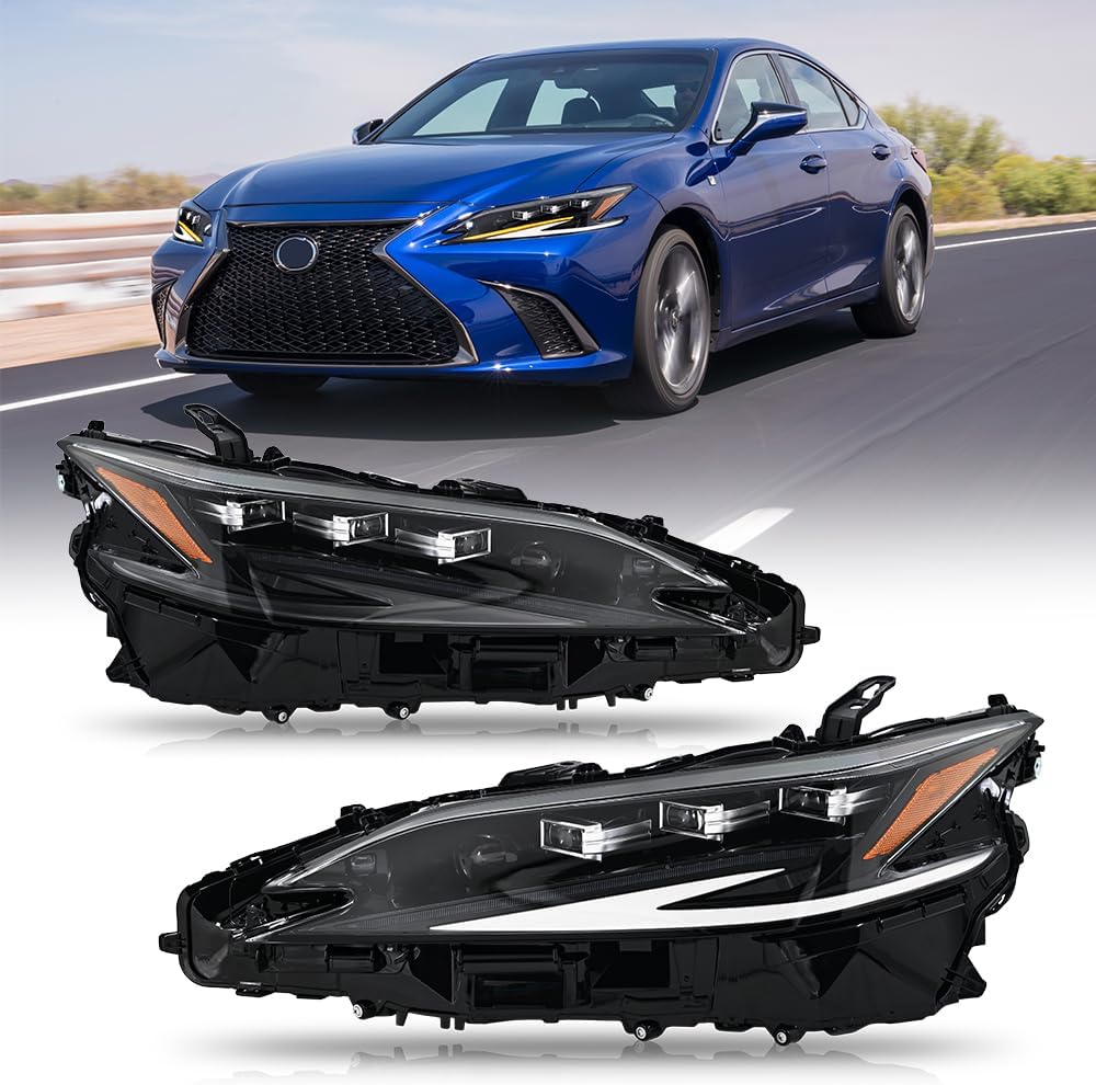Headlights for Lexus ES250 ES300H ES350 2019-2025(Fit Single Projector Models Only) 7th Gen Frontlamp with DRL Amber Sequential Turn Signal Driver&Passenger Side Front Head Lamp