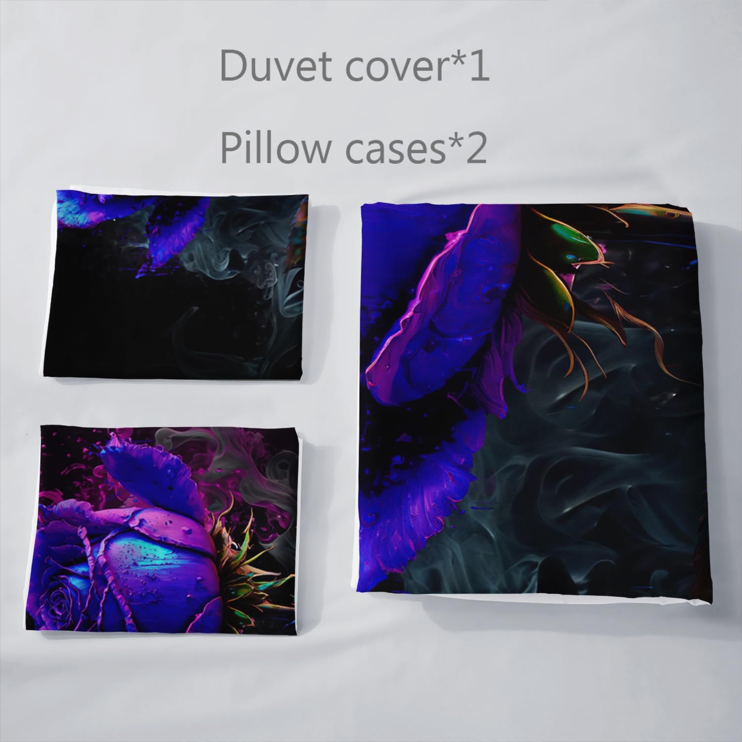 AILONEN Purple Rose Duvet Cover King Size, 3D Purple Rose Bedding Set for Girls Teens,Romantic Ink Flowers Comforter Cover 3PCS,1 Quilt Cover + 2 Pillowcases,Soft Microfibre - Image 4